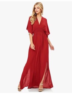 lovestitch Mauve V-Neck Smocked Waist Maxi with Side Slits